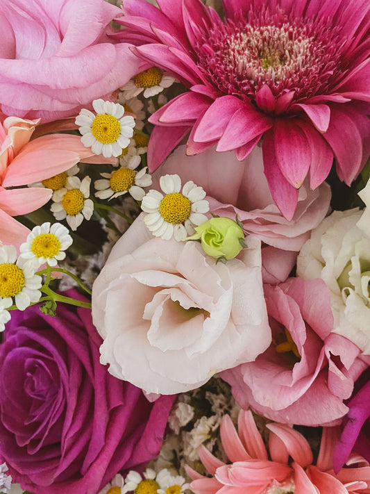 Colourful mixed flower bouquet with roses, daisies and gerberas — Designer's Choice by Local Flower Girl